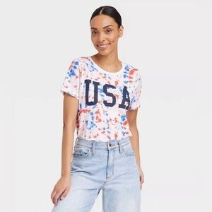 Women's USA Short Sleeve Graphic T-Shirt - White Tie-Dye L